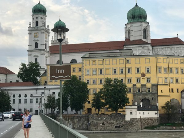 Passau seen from the Inn River bridge. 